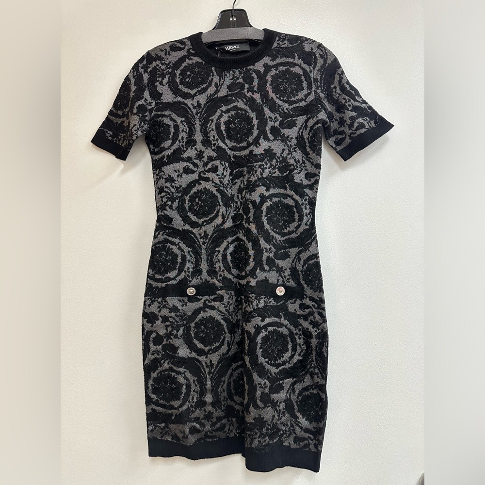 Versace Barocco Chenille Knit Mini Dress in Black - Picture 3 of 7